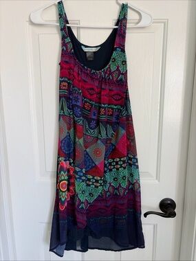 Desigual Multicolor Floral & Geometric Mini Dress in Navy, Pink, Teal, Purple